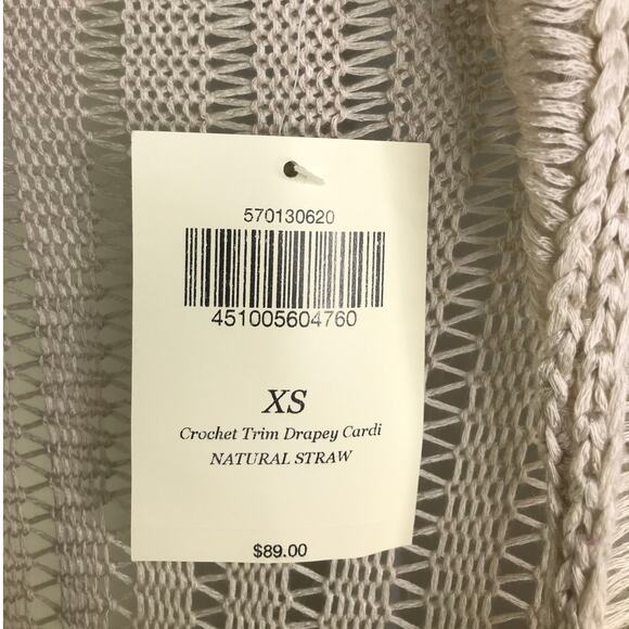 Boston Proper Cardigan Womens Sz XS Beige Crochet Drapey Open Front NWT - Picture 9 of 10